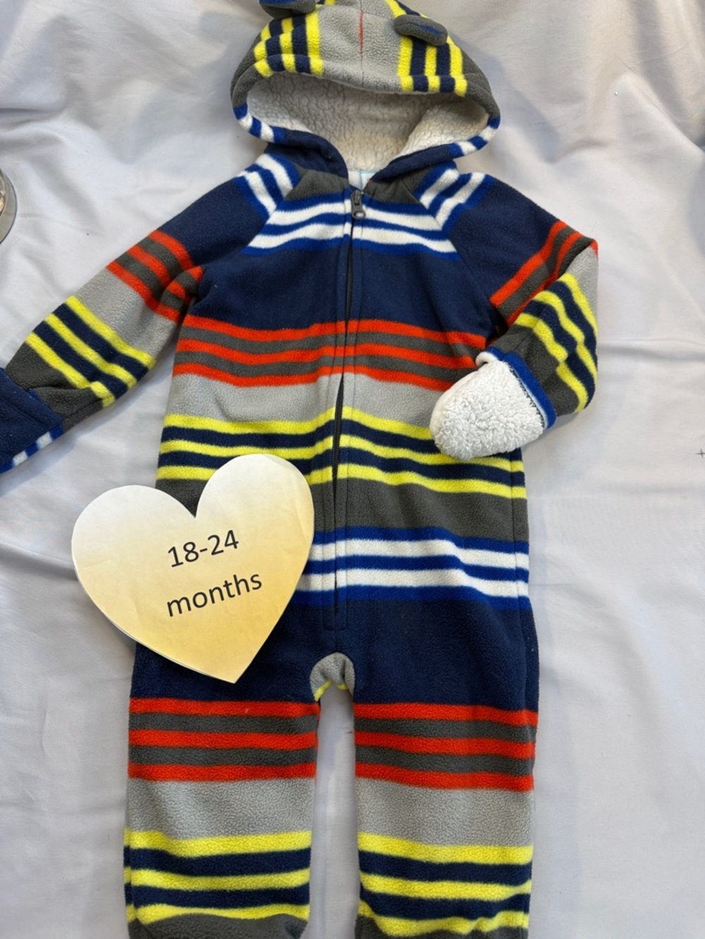 Old Navy Navy, Gray, Red & Yellow Striped Fleece One-Piece